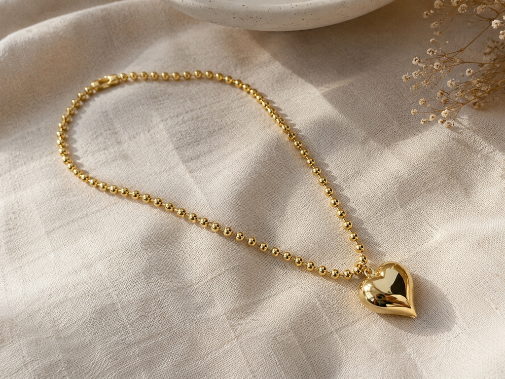 Heart shape Copper Pendant Necklace with Gold plating