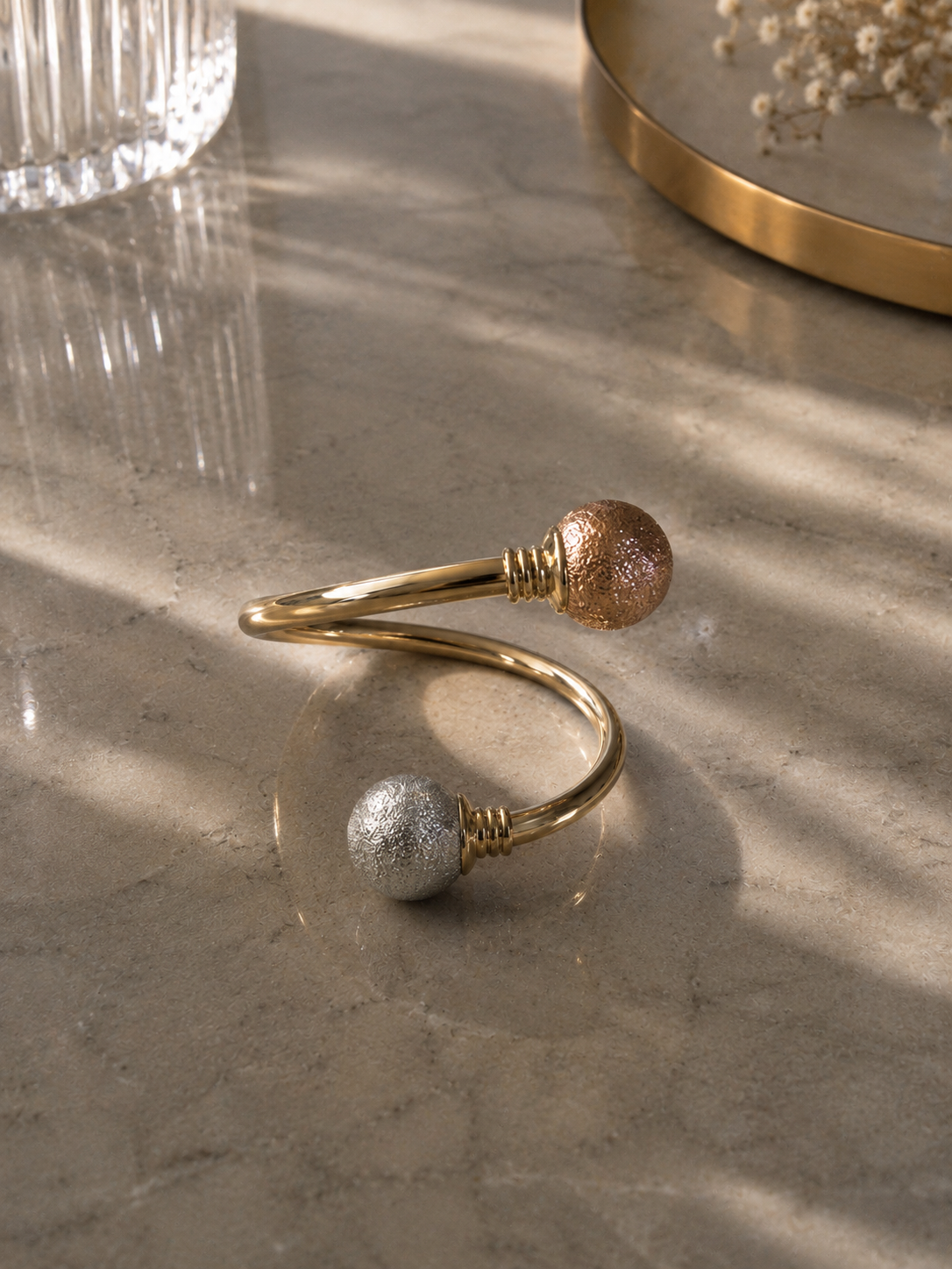 Two-Tone Gold plated Open Cuff Bracelet