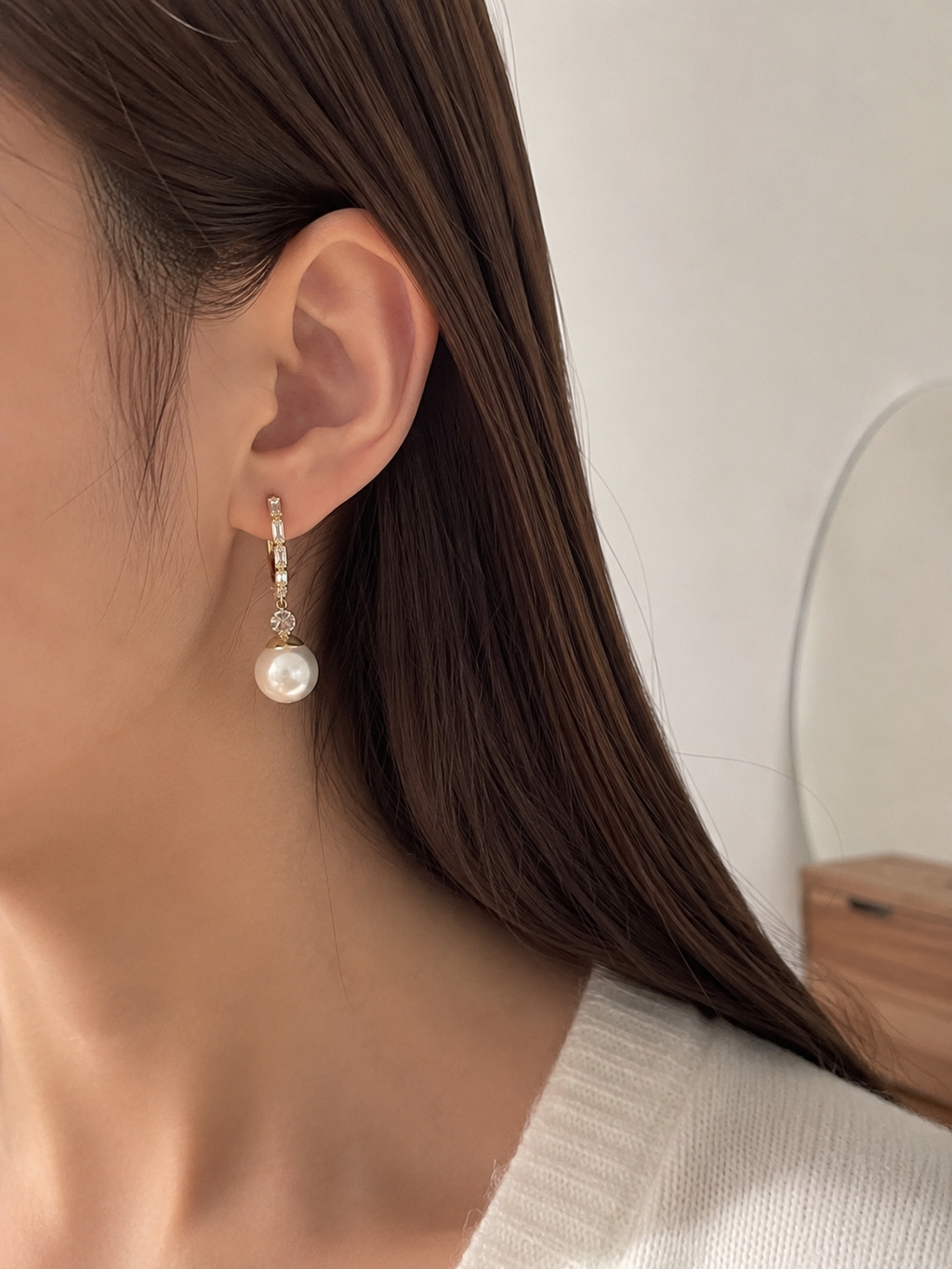 Crystal pearl drop hoop earrings