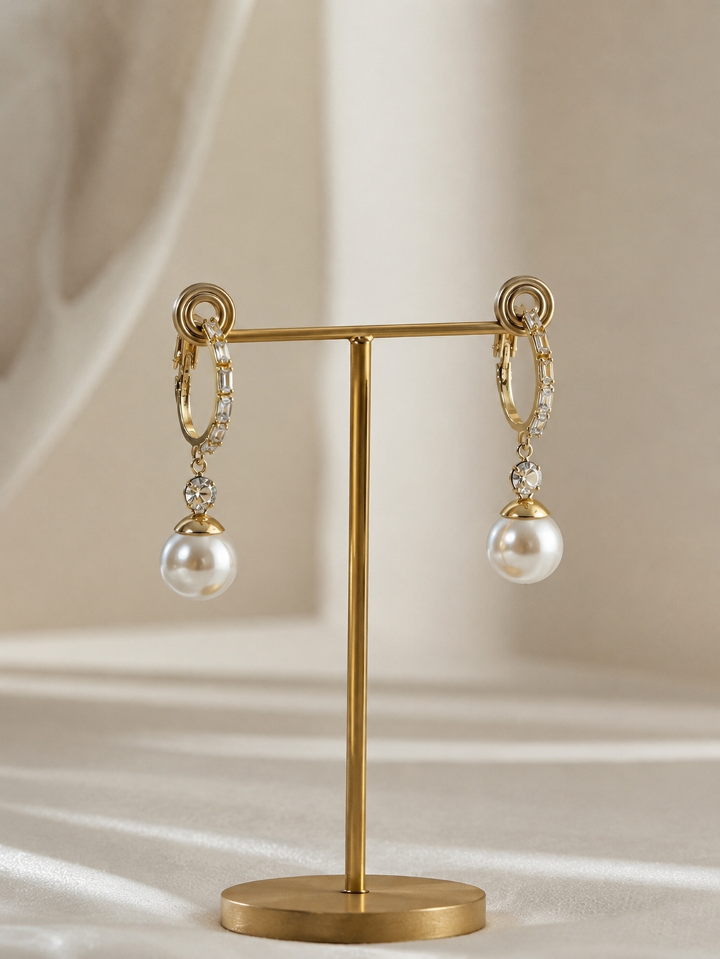 Crystal pearl drop hoop earrings