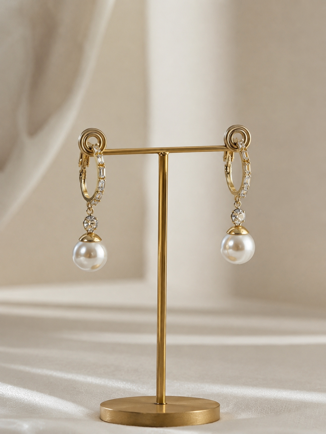 Crystal pearl drop hoop earrings