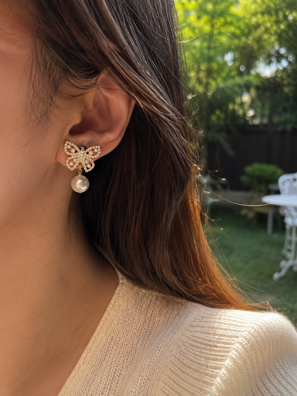 Butterfly Drop Earrings with imitation pearl