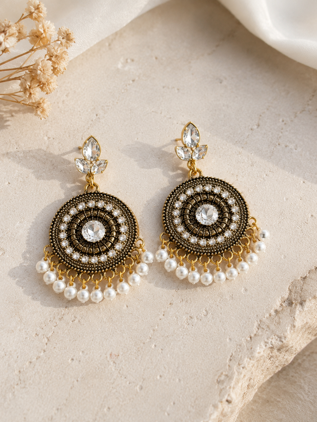 Stainless Steel White Crystal Statement Earrings