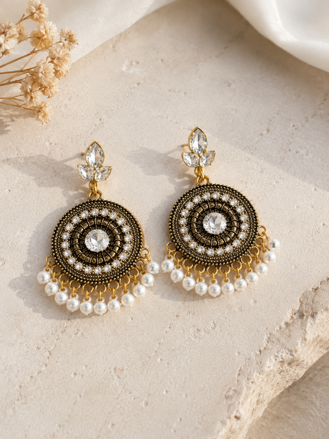 Stainless Steel White Crystal Statement Earrings