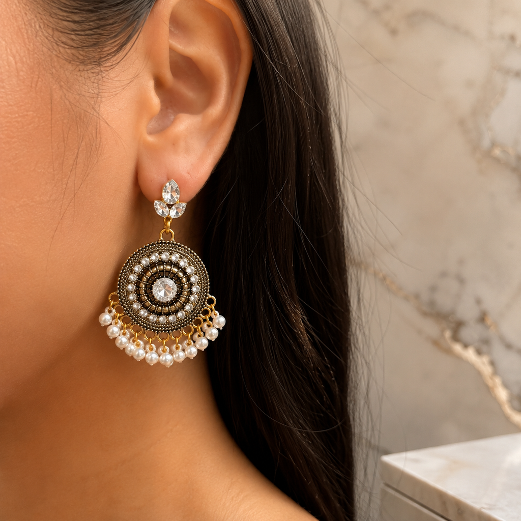Stainless Steel White Crystal Statement Earrings