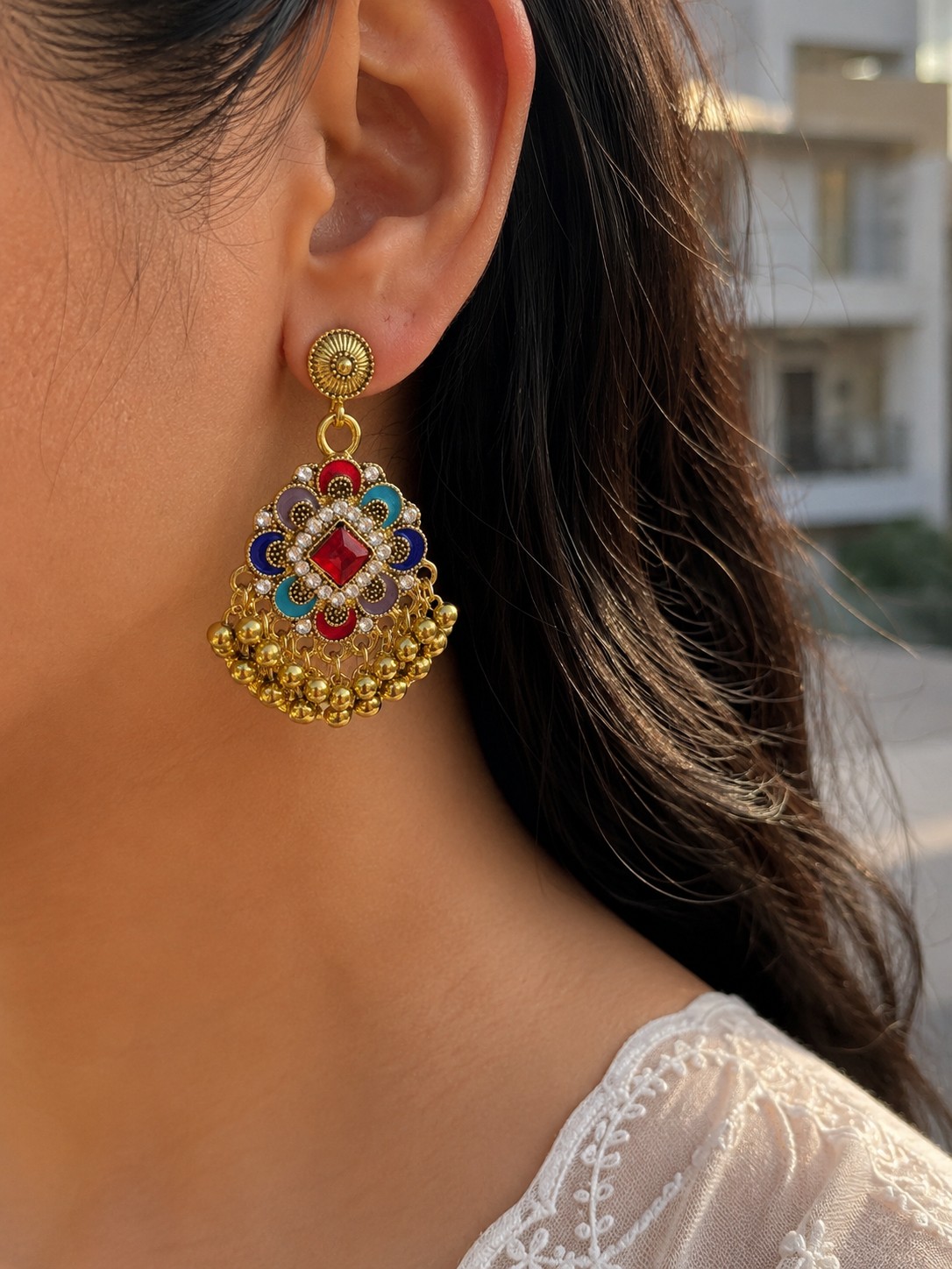 Colorful Crystal Stainless Steel Earrings