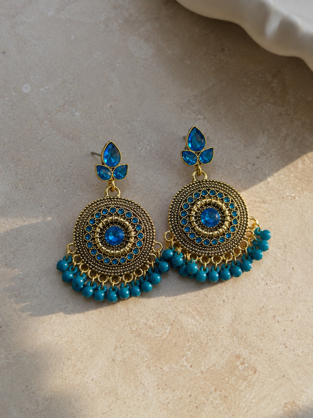 Stainless Steel Blue Crystal Statement Earrings