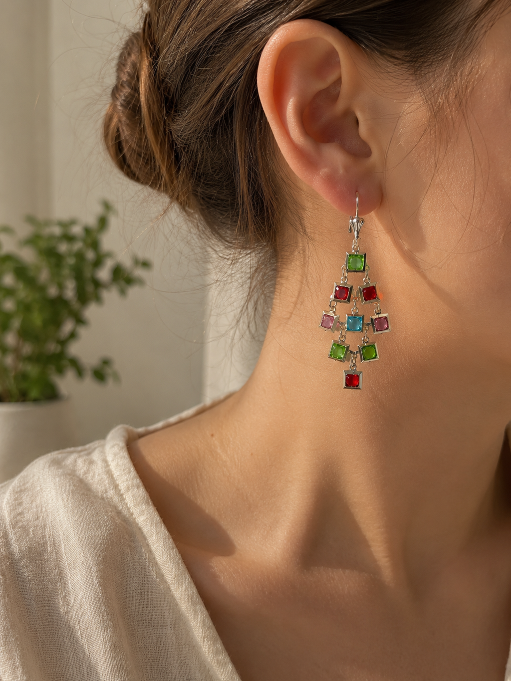 Gold Plated Multicolor Chandelier Earrings