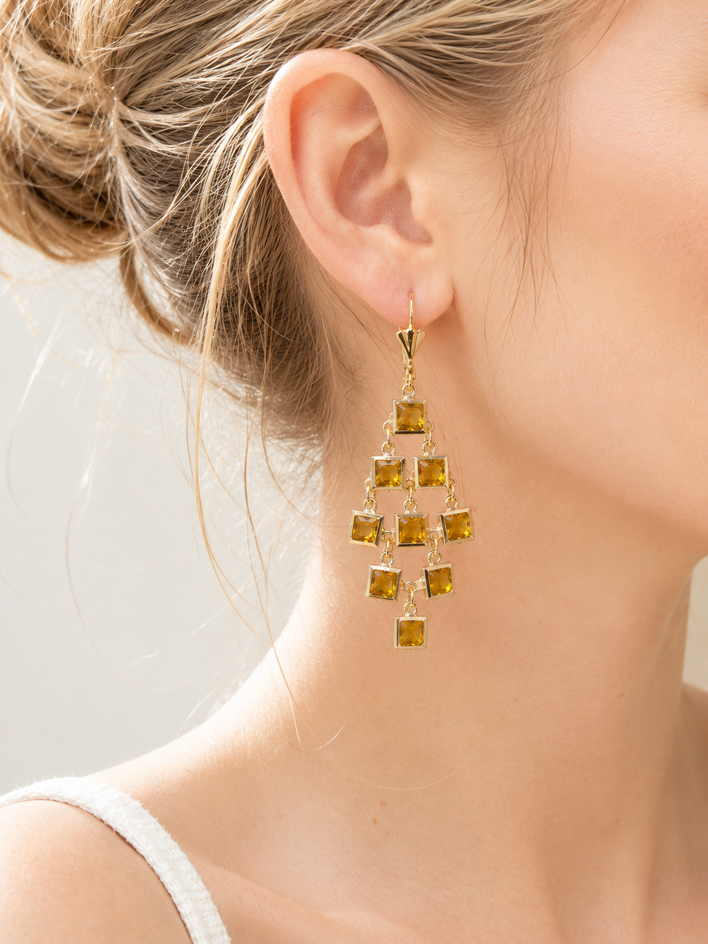 Gold Plated Amber Crystal Chandelier Earrings