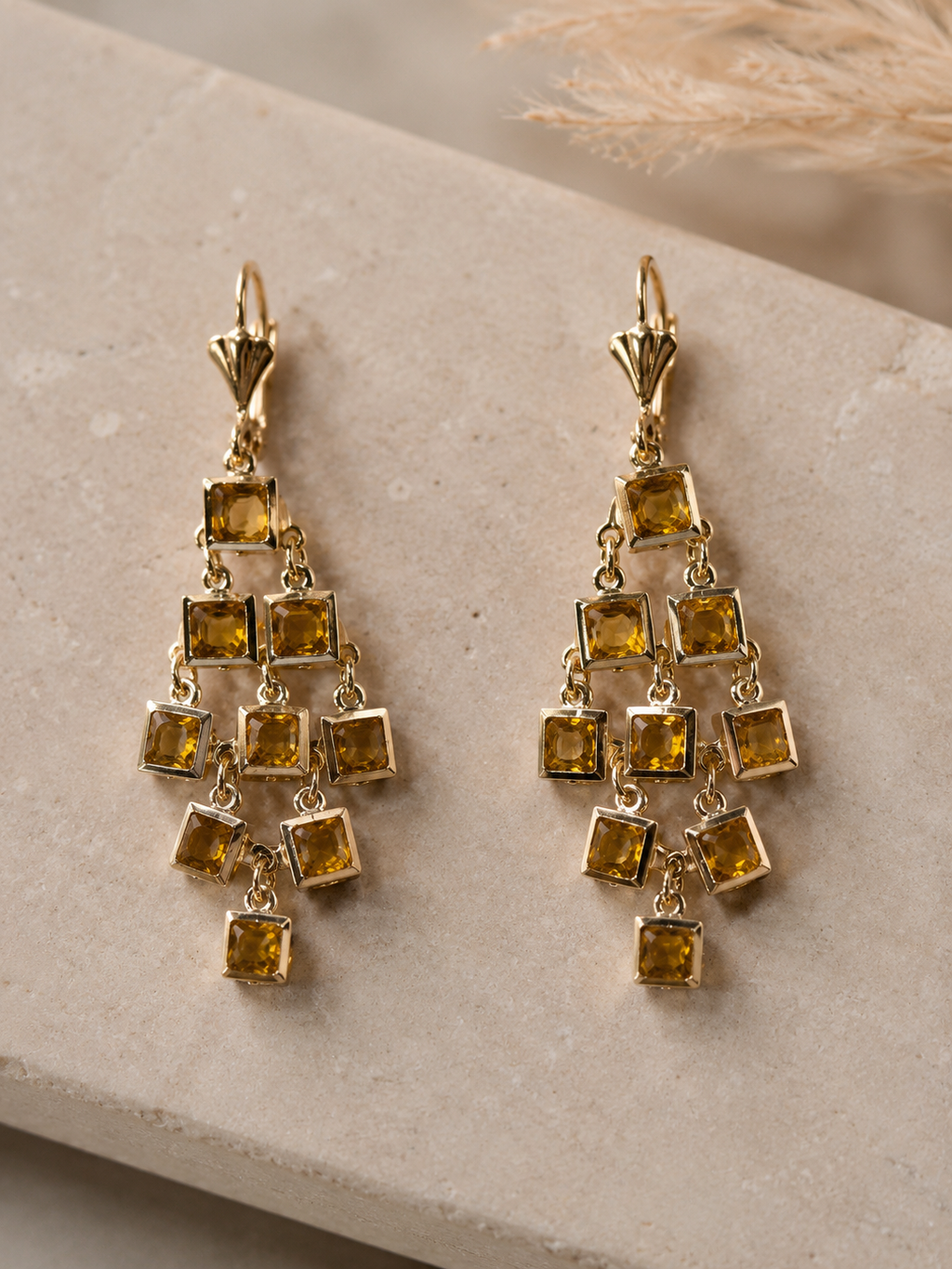 Gold Plated Amber Crystal Chandelier Earrings