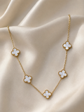 Stainless Steel Necklace Features Five White Clover.