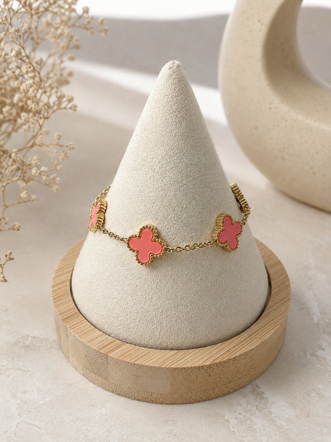 Pink Clover Stainless Steel Ladies Bracelet