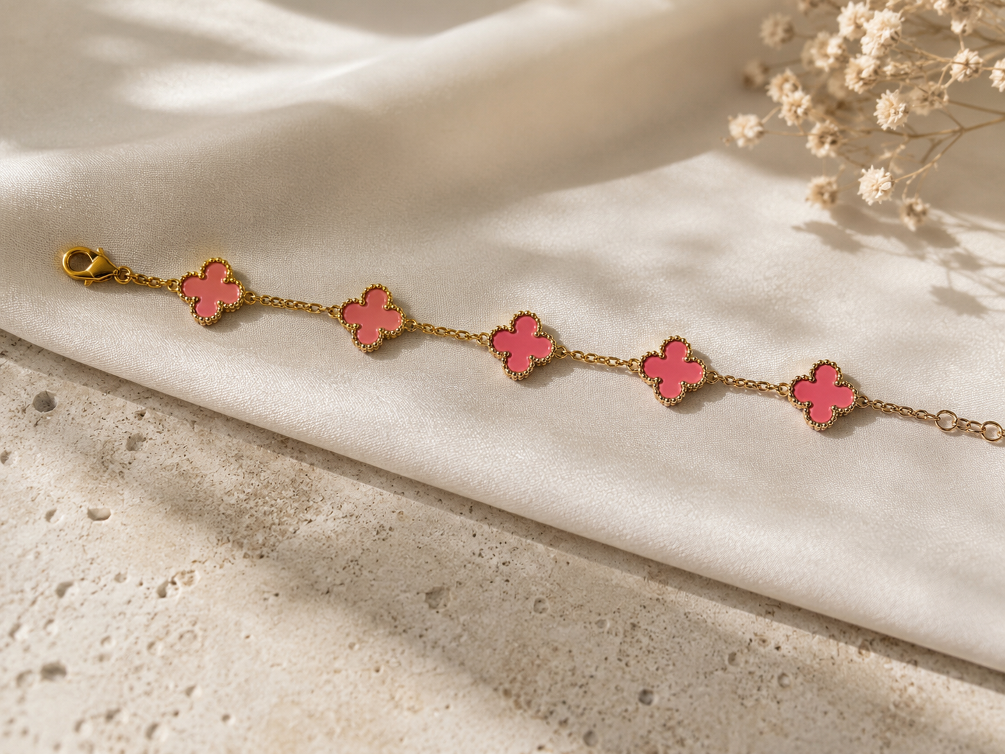 Pink Clover Stainless Steel Ladies Bracelet