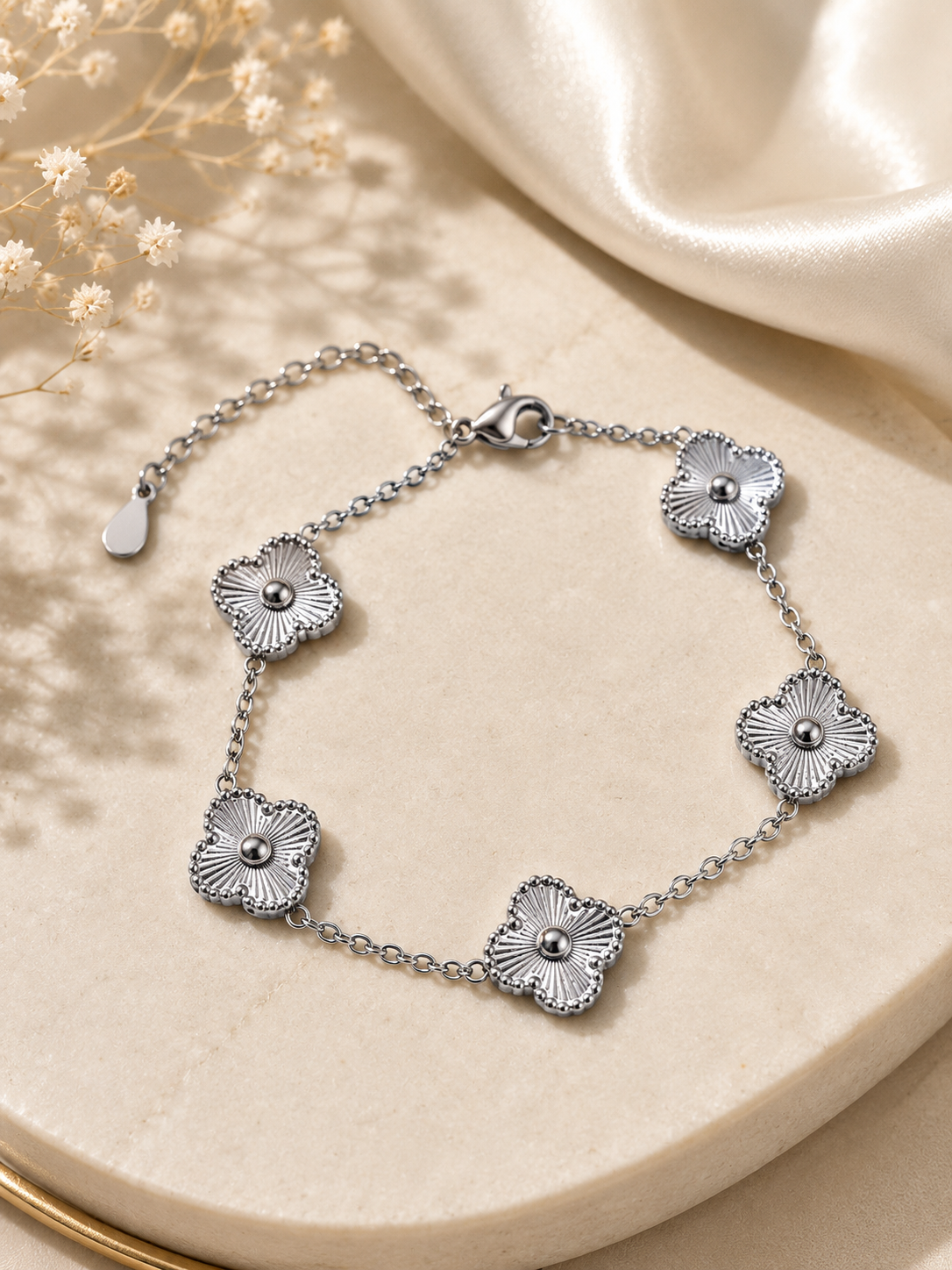 Stainless Steel Floral Bracelet