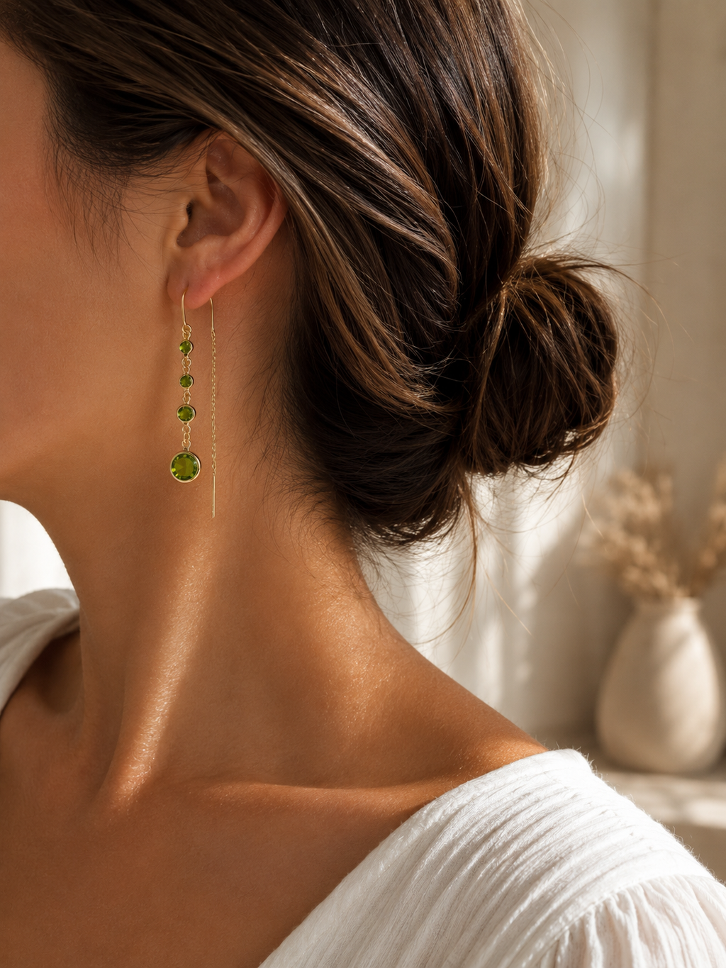 Gold Plated  Green color Stones Threader earrings