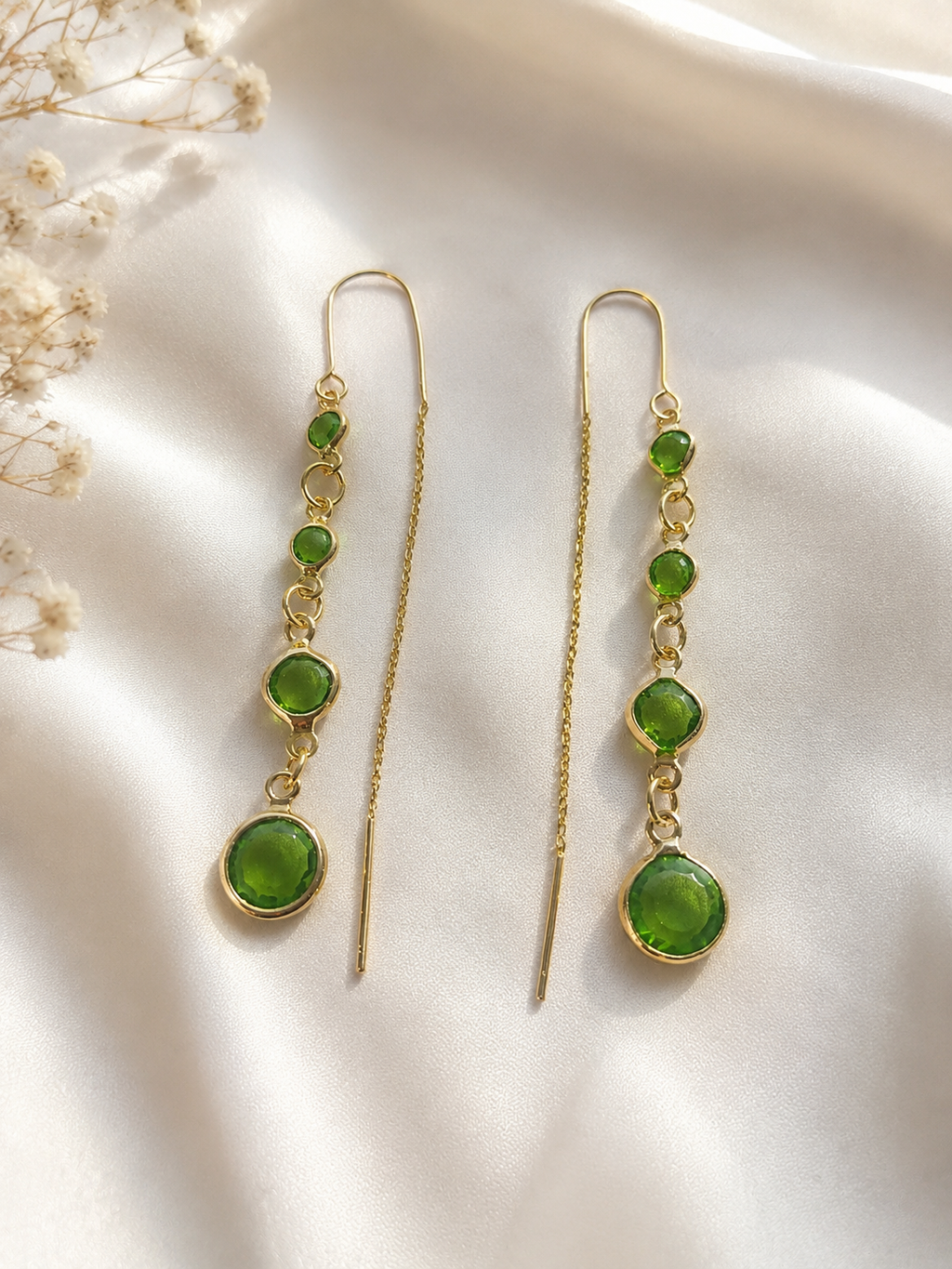 Gold Plated  Green color Stones Threader earrings