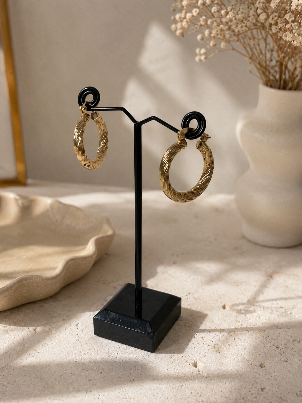 gold plated hoop twisted hoop earrings