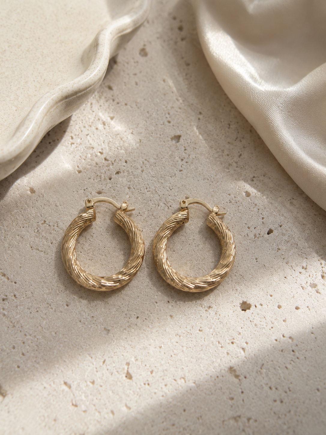 gold plated hoop twisted hoop earrings