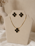 Black flower stainless steel necklace & earring set