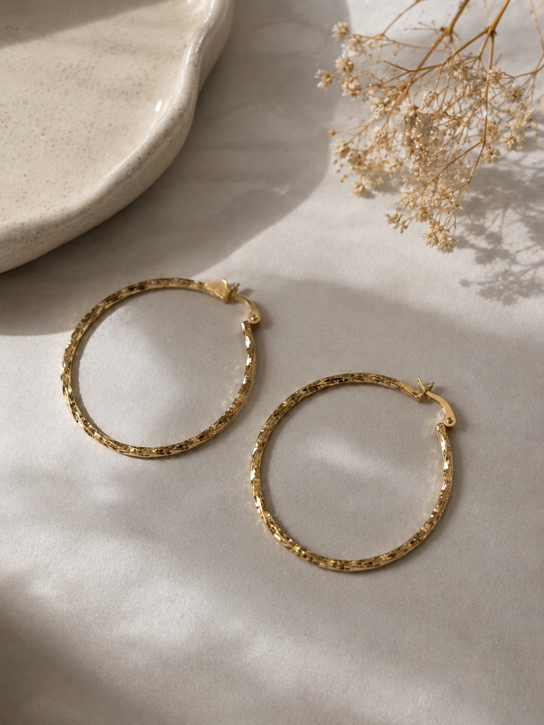 Gold-Plated Textured Hoop Earrings