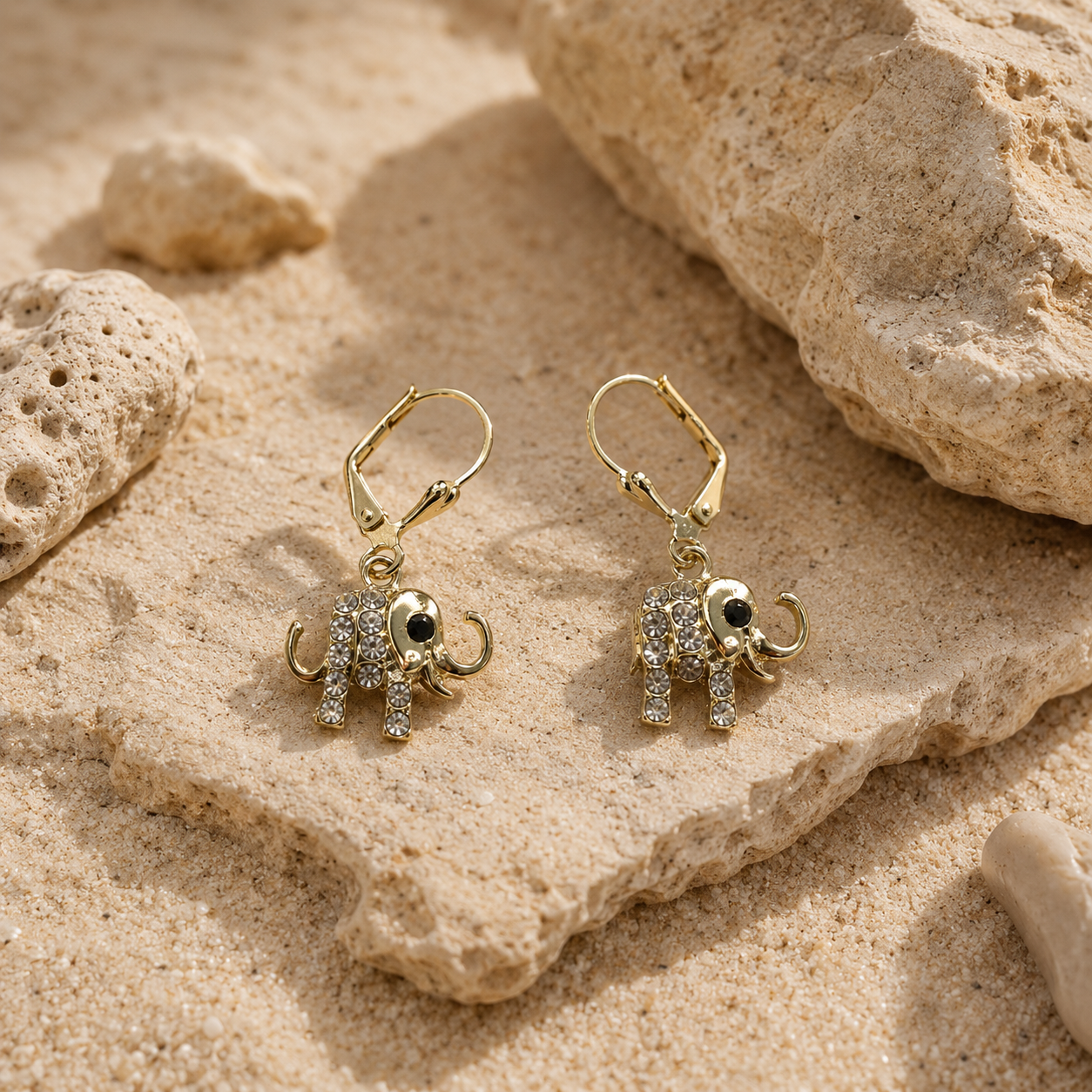 Gold-Plated Elephant Earrings