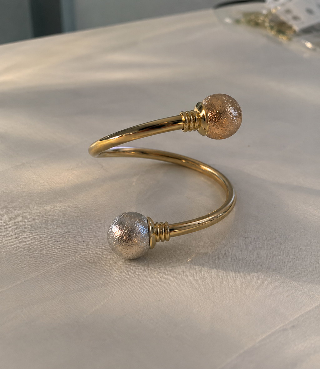 Two-Tone Gold plated Open Cuff Bracelet