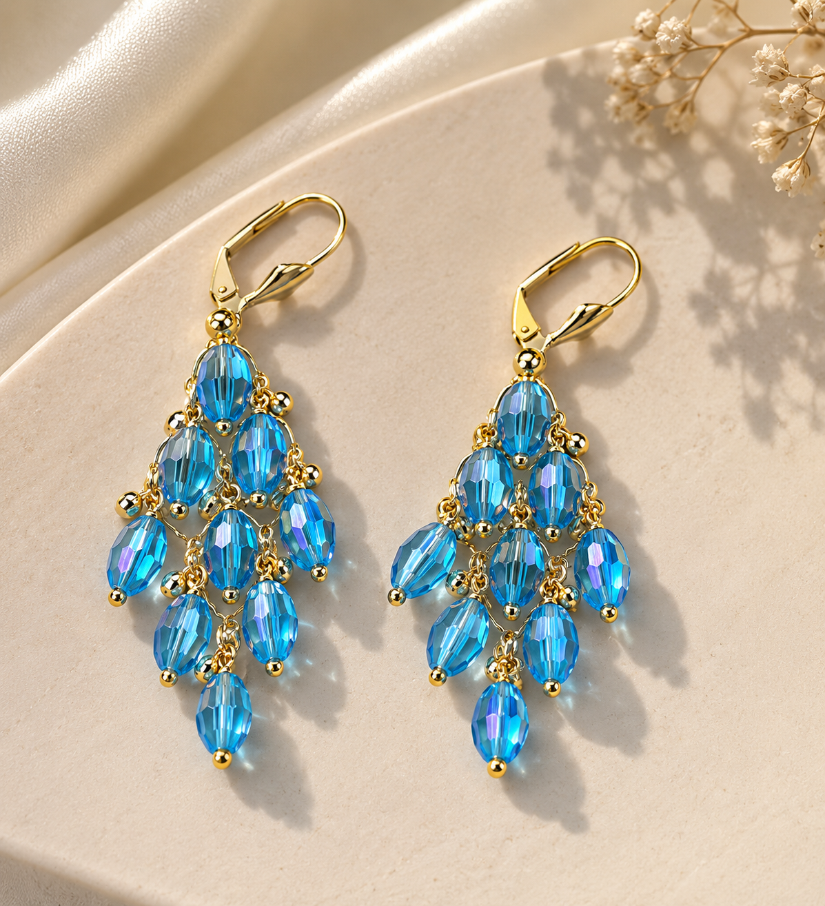 Blue Crystal Gold Plated Earring