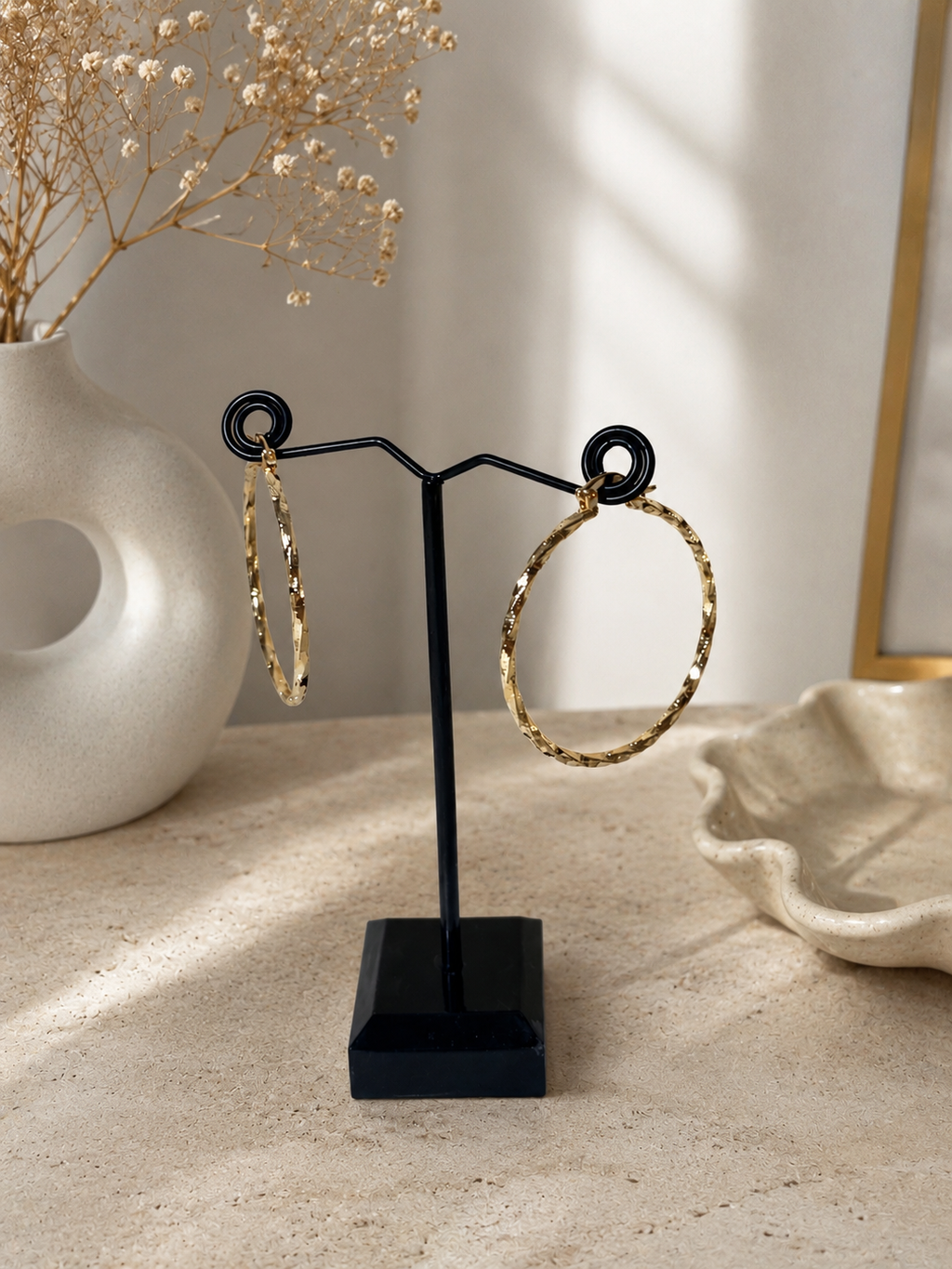 Gold-Plated Textured Hoop Earrings