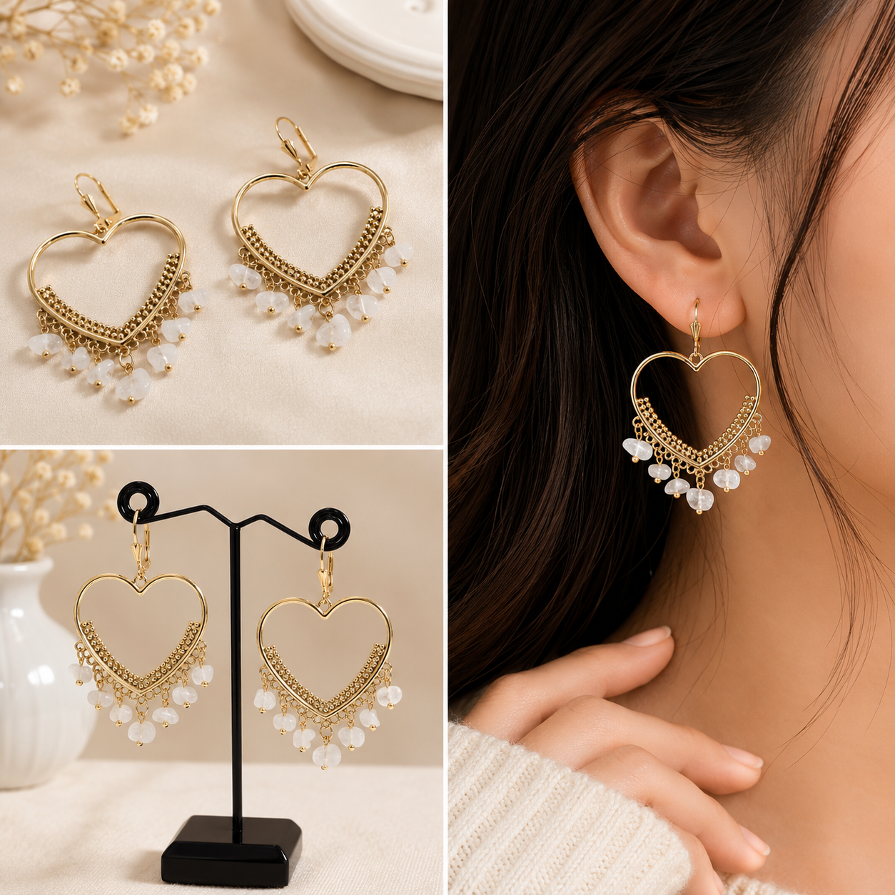 gold plated earrings with heart shape